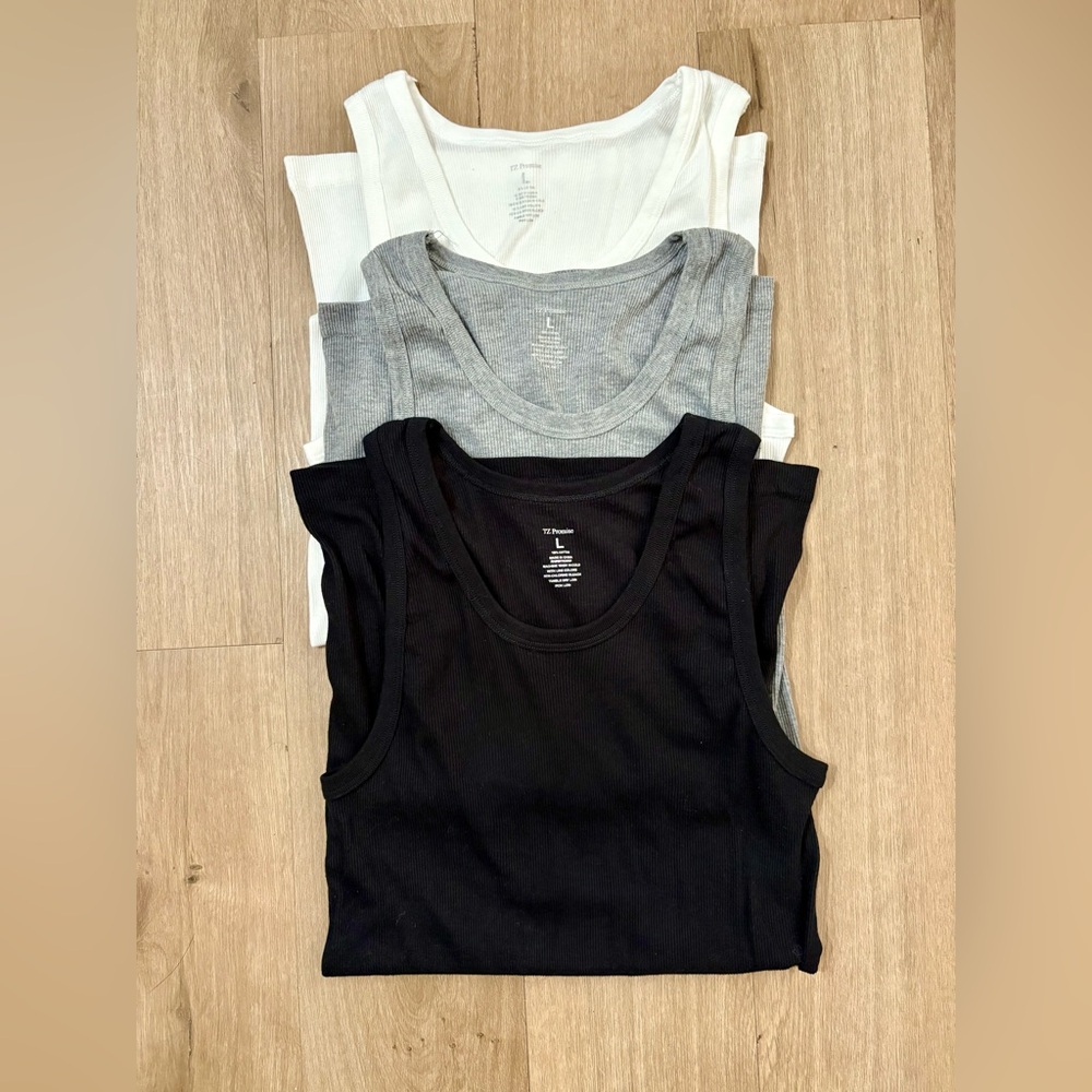 Open Box/Unused Men’s TZ Promise 3 Piece Assorted Ribbed Tank Undershirt -Size L